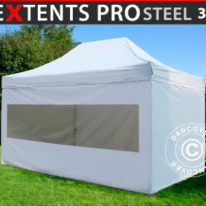 Faltzelt FleXtents PRO Steel 3x4,5m, Weiß, mit 4 Seitenwänden