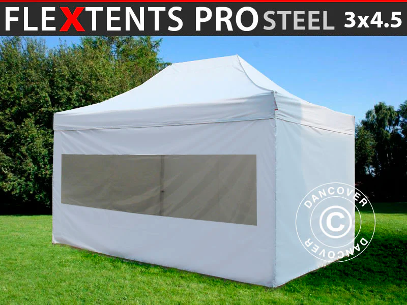 Faltzelt FleXtents PRO Steel 3x4,5m, Weiß, mit 4 Seitenwänden – Image 2
