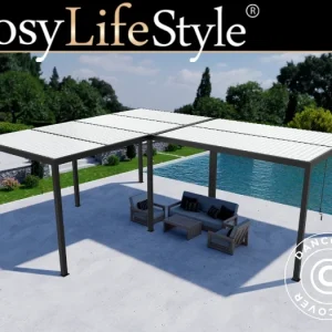 Bioklimatische Pergola Pavillon San Pablo Alu+, 3x3m, 4x5,8m, Schwarz/Weiß, 2 Stk.