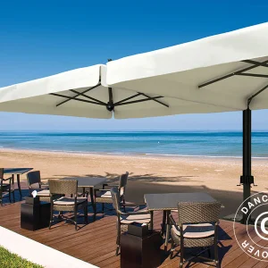 Freiarm-Sonnenschirm Alu Double mit Volant, 3x6m, Ekrü