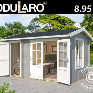 Gartenhaus aus Holz mit Schuppen Maardu 3,9x2,4x2,51m, 44mm, Hellgrau
