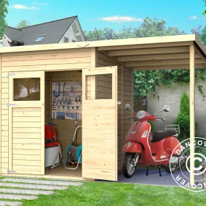 Holzschuppen mit Überhang, Bertilo Amrum 2 Plus, 3,23x1,8x2,1m, 2,78m² + 3,03m²