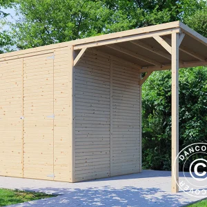 Holzschuppen mit Vordach, Bertilo Cubico 3Plus, 3,73x2,02x2,08m, 4,3m²+1,5m², Natur