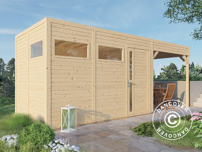 Holzschuppen mit Überhang, Bertilo Cubus 3L, 5,58x2,34x2,32m, 7,65m²+5,15m², Natur – Image 4