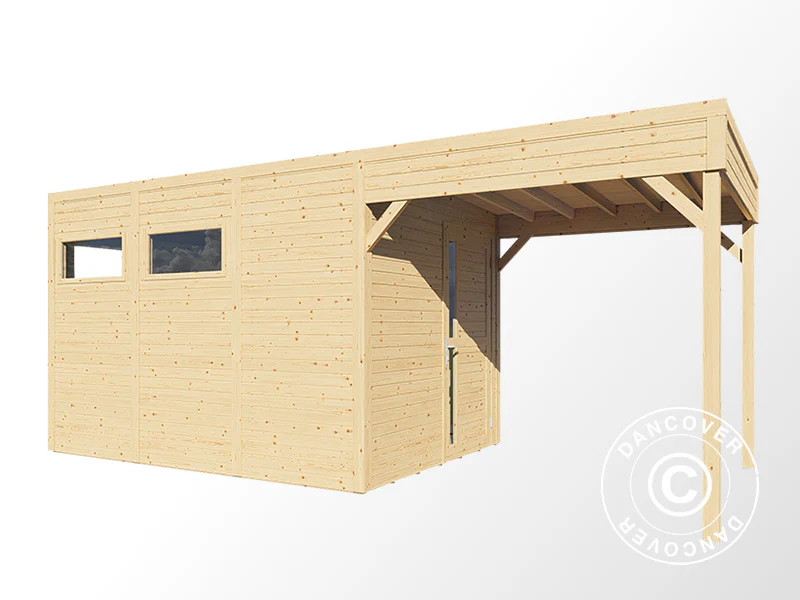 Holzschuppen mit Überhang, Bertilo Cubus 3L, 5,58x2,34x2,32m, 7,65m²+5,15m², Natur – Image 5