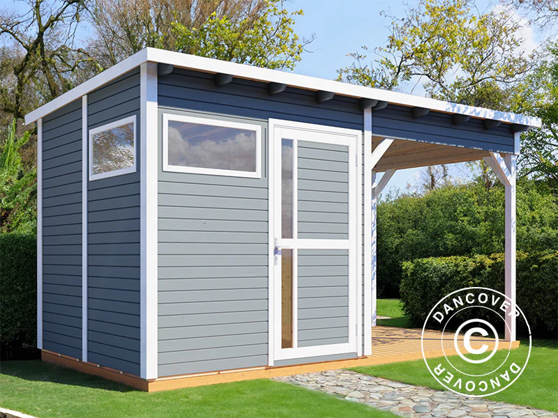 Holzschuppen mit Vordach, Bertilo Pentus 2L, 4,49x2,34x2,33m, 5,1m²+5,1m², Grau – Image 3