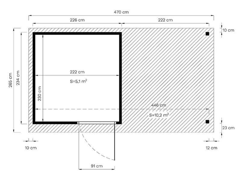 Holzschuppen mit Vordach, Bertilo Pentus 2L, 4,49x2,34x2,33m, 5,1m²+5,1m², Grau – Image 8